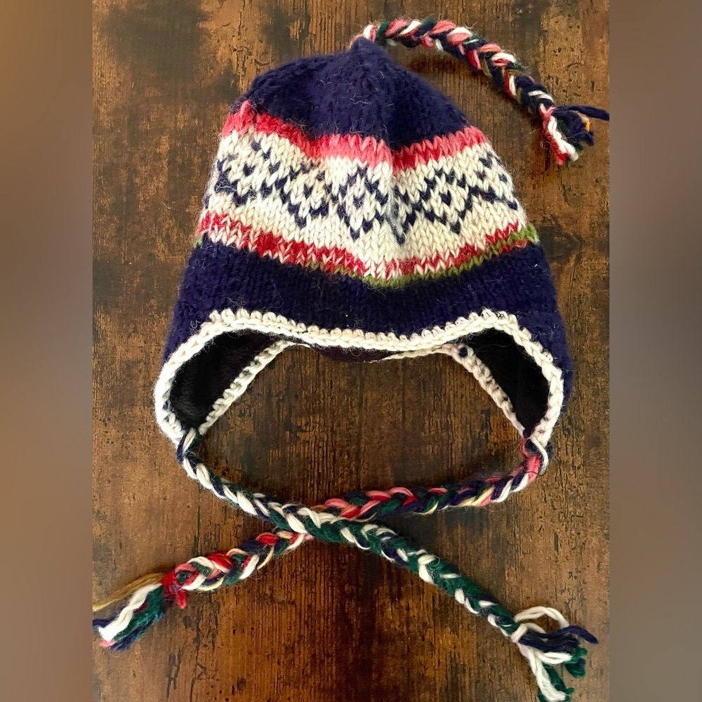 NWOT Handmade Nepal Wool Earflap Hat – Lined Winter Chullo Beanie Boho Tassels